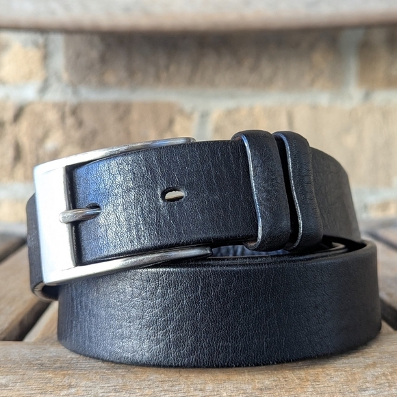 Roundtree & Yorke Black Leather Belt Rectangular Buckle Size 36 / 90 - Picture 1 of 7